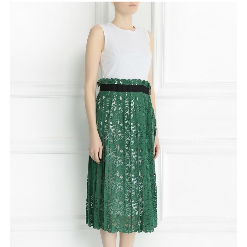 GORGEOUS ERIKA CAVALLINI WHITE DRESS W/ GREEN LACE OVERLAY - MADE IN ITALY‎ -EUC - Picture 2 of 16